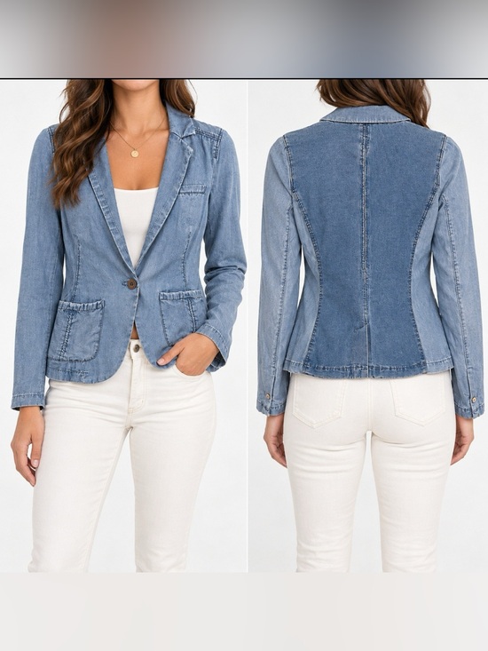 Pilcro Jackets & Blazers - Pilcro Anthropologie Chambray Blazer Blue Jacket Boho Coastal
Chic Resort Sz L